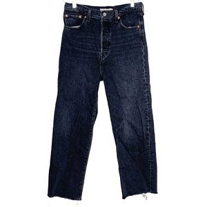 Levi's Premium Ribcage Straight Ankle Raw Hem Black Distressed Wash 29